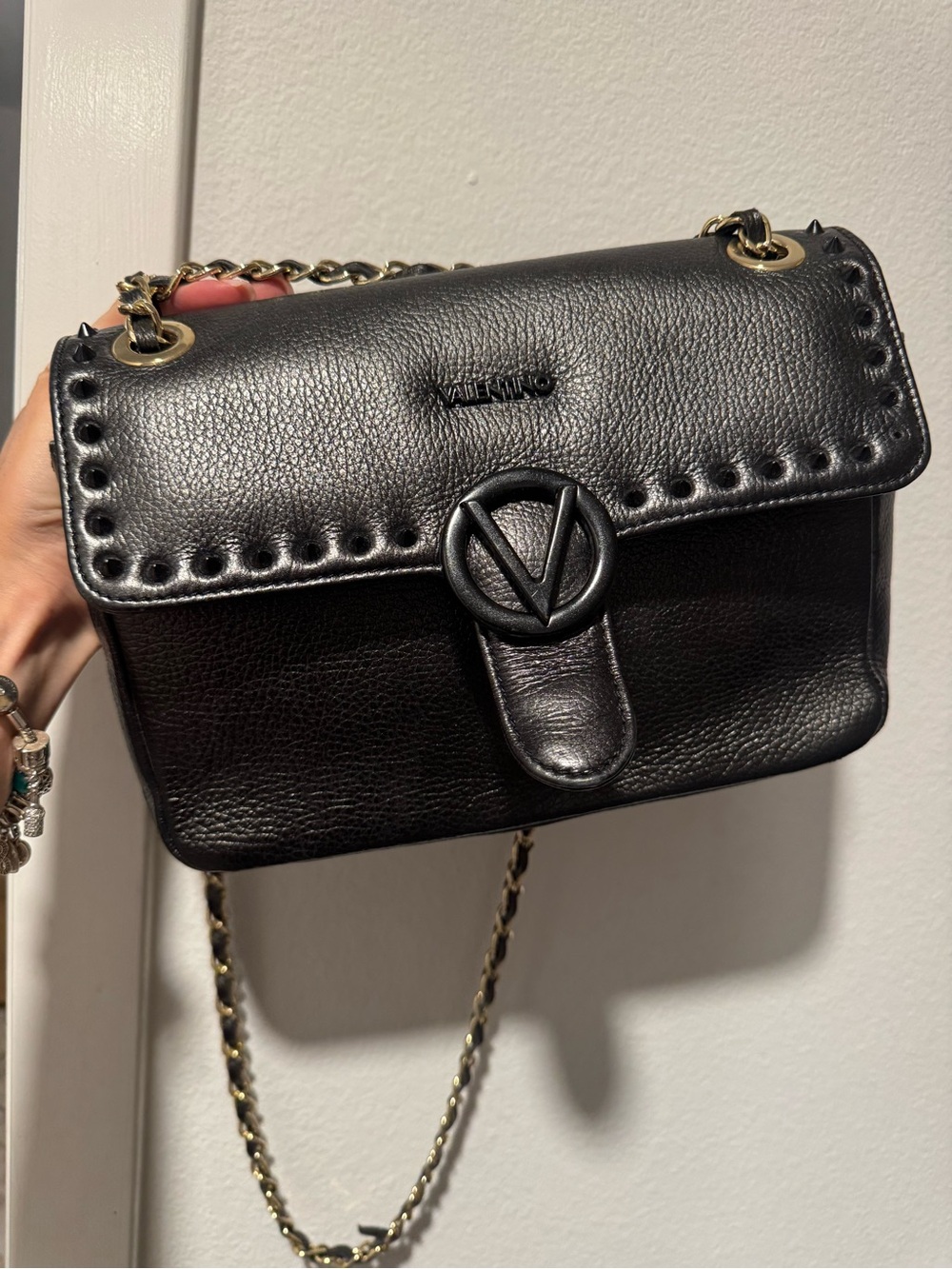 Valentino Black Leather Small Chain Crossbody with V Logo